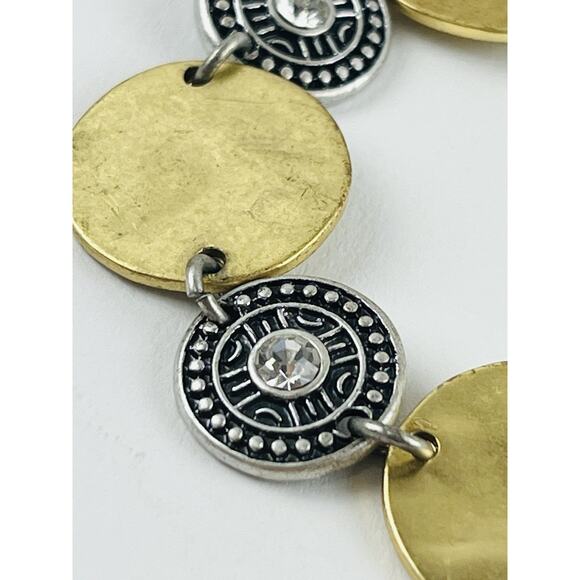 2 Tone Coin Disc Necklace Bracelet Rhinestone Boho Matte Brass Gold Silver disk - Picture 8 of 15